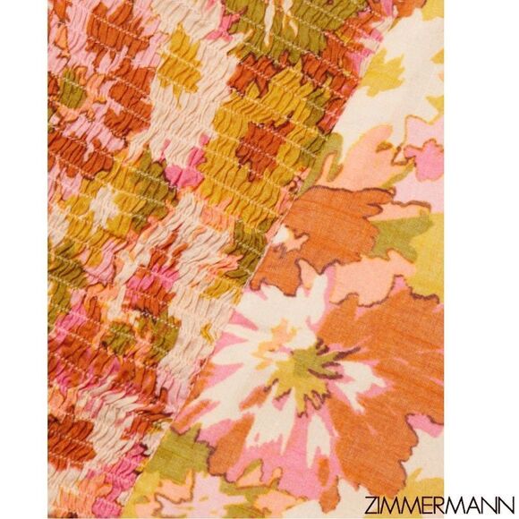 ZIMMERMANN Violet Twist Front Puff Sleeve Crop Top in Khaki Multi Floral - Picture 11 of 16